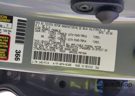 2020 Toyota Tacoma Sr5 V6 from USA, damaged, VIN 3TMAZ5CN6LM132356